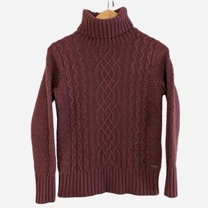 Eddie Bauer Lambswool Cable Knit Turtleneck Sweater Burgundy Mauve Size Medium